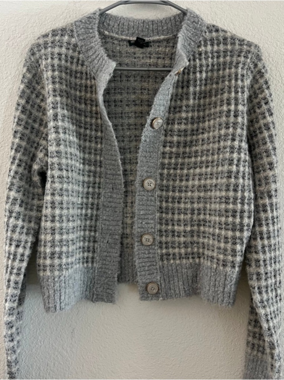 wild fable Gray Check Button-Front Cozy Cardigan